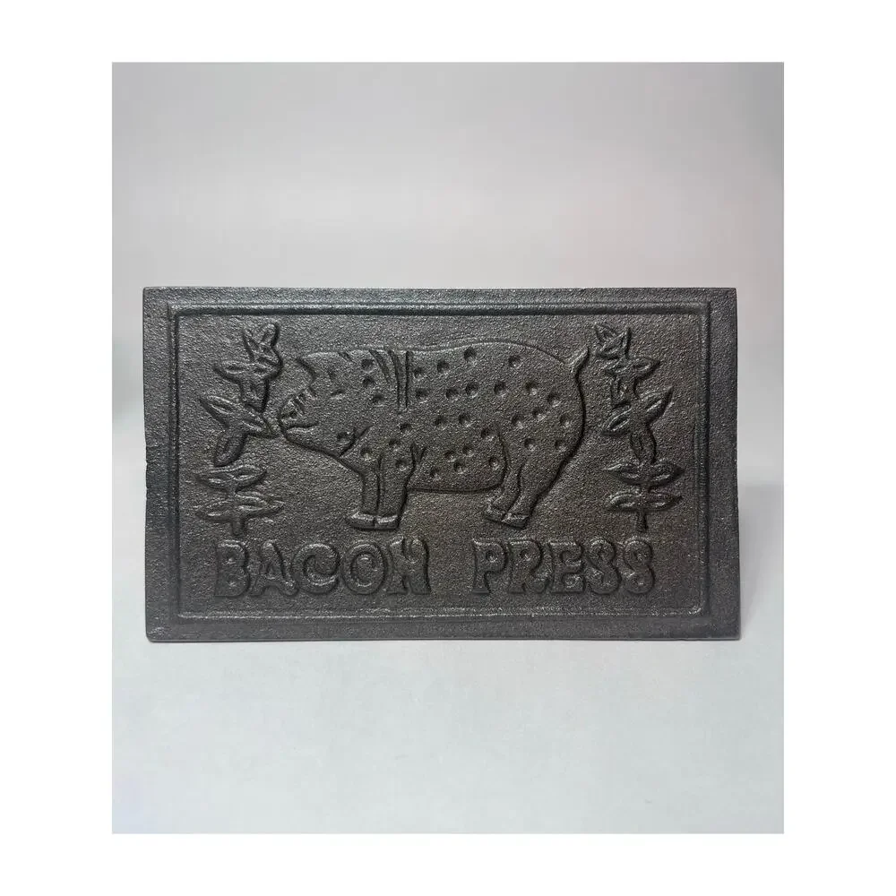 Bacon Press Cast Iron Wood Handle Grill Pressing Steak Cooking Burger Ham BBQ